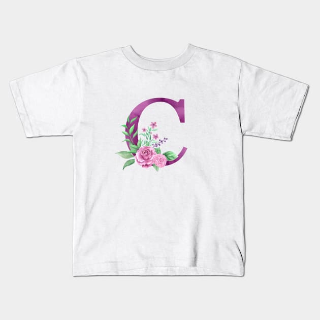 Floral Monogram C Beautiful Rose Bouquet Kids T-Shirt by floralmonogram